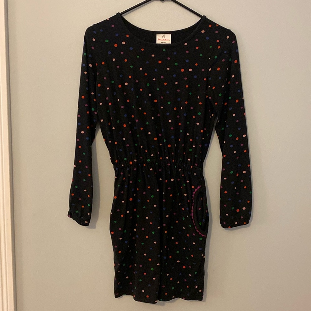 Hanna Andersson Tunic/dress. Size 150 (size 12). Black with multi colored dots.